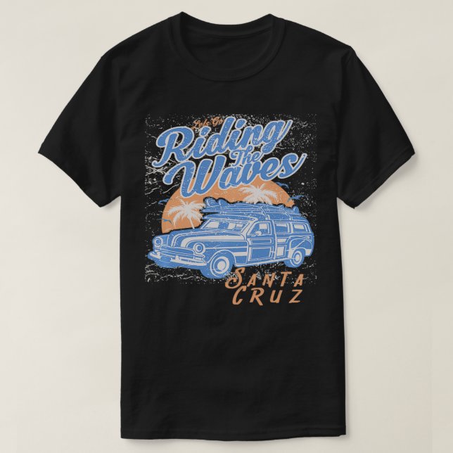 Travel Surf Santa Cruz Cool Woodie Wagon Retro Vin T-Shirt (Design Front)