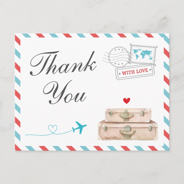 Travel Thank You Card, Aeroplane Airline Wedding Postcard (Front)