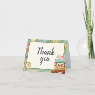 Travel Thank you card World map Miss to Mrs Bridal