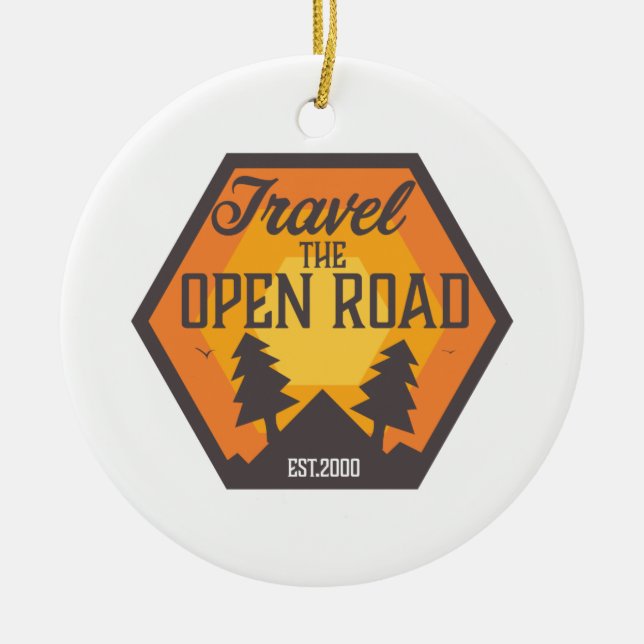 Travel the Open road Ceramic Tree Decoration (Front)