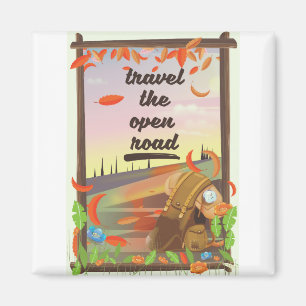 Travel the open road vintage hiking poster magnet