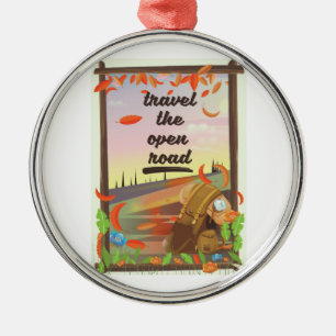 Travel the open road vintage hiking poster metal tree decoration