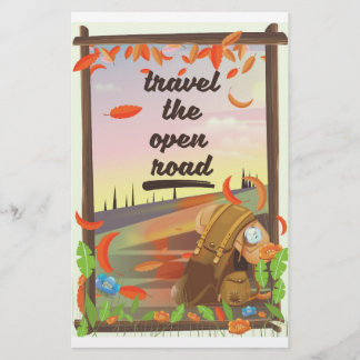Travel the open road vintage hiking poster stationery