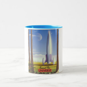 Travel the Universe retro space art. Two-Tone Coffee Mug