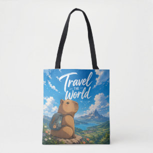 Travel the World Anime Capybara Adventure Design Tote Bag