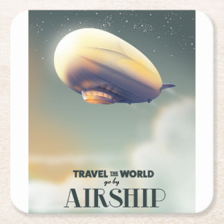 Travel the world by Airship Square Paper Coaster