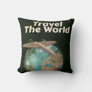 Travel the World Science fiction vintage poster Cushion