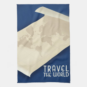 Travel the World vintage style travel poster Tea Towel