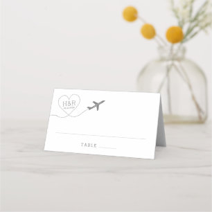 Travel Theme Aeroplane Heart Monogram Place Card