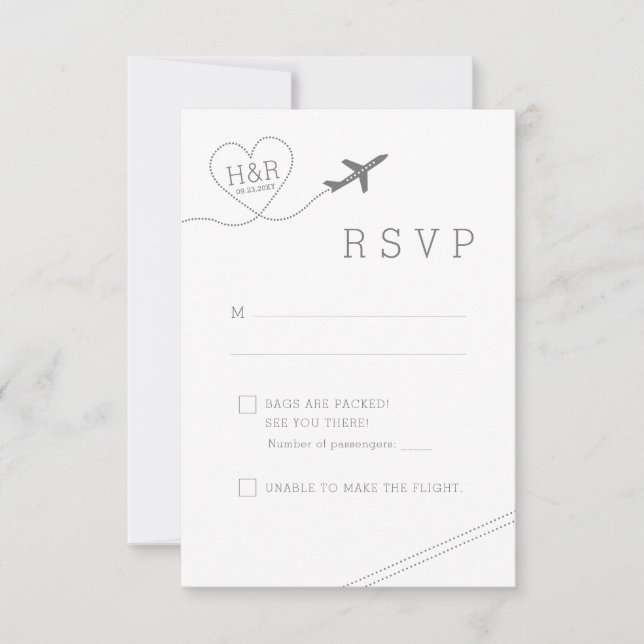 Travel Theme Aeroplane Heart Retro Minimalist RSVP Card (Front)