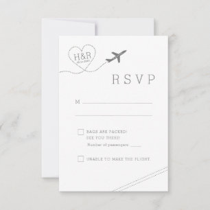 Travel Theme Aeroplane Heart Retro Minimalist RSVP Card