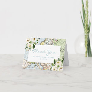 Travel Theme Baby Shower Blue Map Thank You  Card