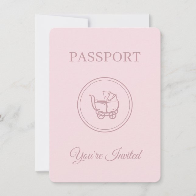 Travel Theme Baby Shower Pink Passport Invitation (Front)