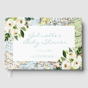 Travel Theme Baby Shower Vintage Map Custom Guest Book