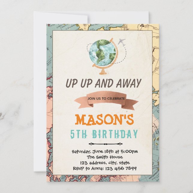 Travel theme birthday invitation (Front)