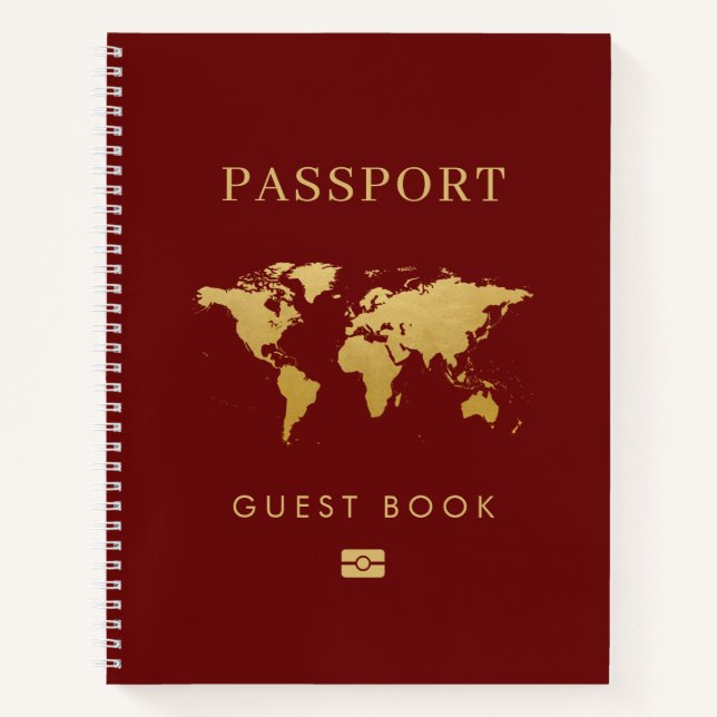 Travel Theme Guest Book Destination Passport Red (Front)