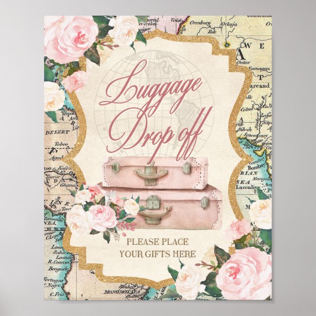 TRAVEL theme LUGGAGE DROP OFF - GIFT Table Sign  (Front)