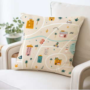 Travel Theme Pillow, City Map Pattern Cushion