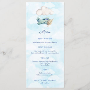 Travel Theme Toy Aeroplane Baby Boy Shower Party Menu