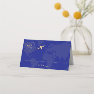 Travel Theme Wedding Logo Blue Map Place Card