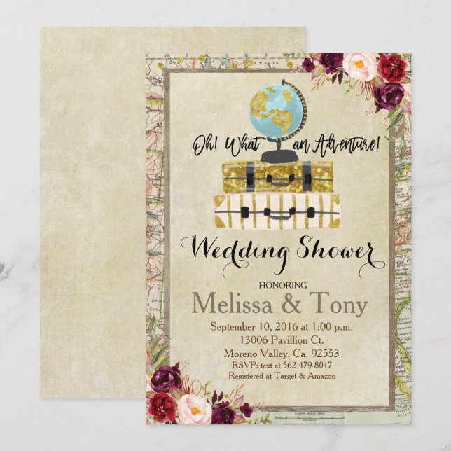 Travel theme Wedding Shower Invitation (Front/Back)
