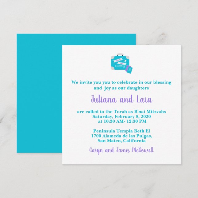 Travel Themed Bat Mitzvah Invitation (Front/Back)