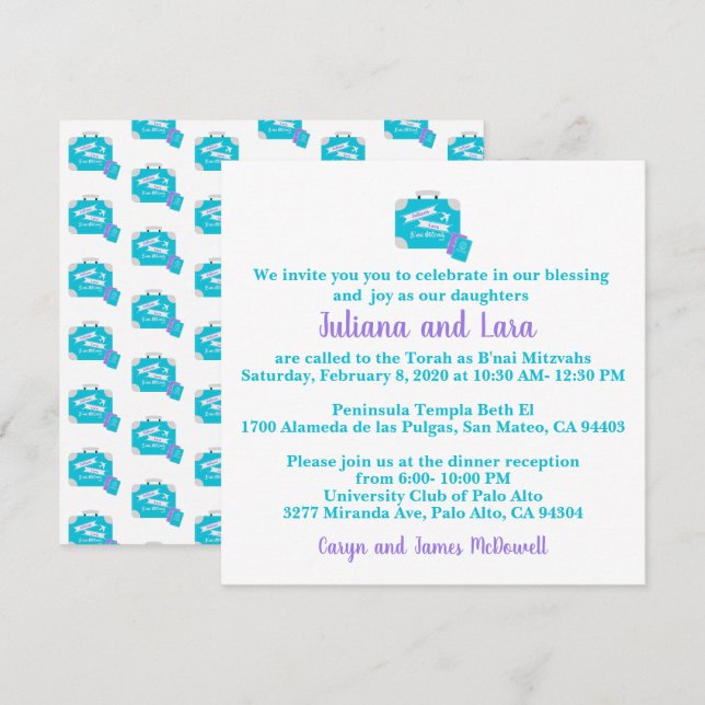 Travel Themed Bat Mitzvah Invitation (Front/Back)