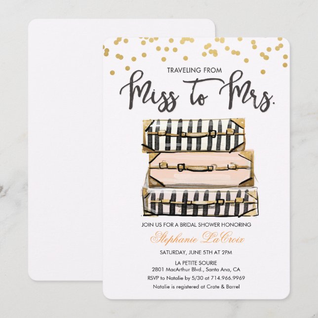 Travel Themed Bridal Shower Invitation (Front/Back)