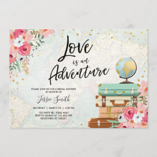 Travel themed Bridal shower Love is Adventure Pink Invitation