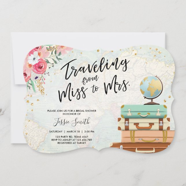 Travel themed Bridal shower Miss to Mrs ct Invitation (Front)