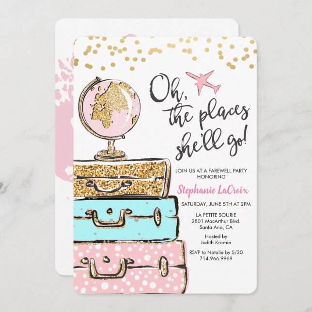 Travel Themed Farewell Party Invitation (Front/Back)