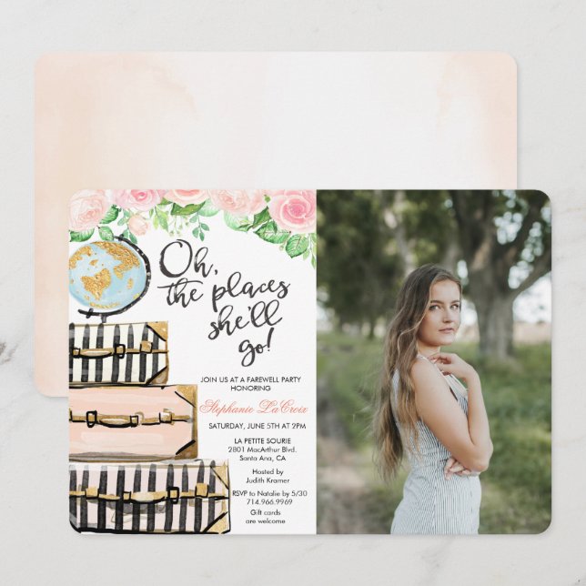 Travel Themed Farewell Party Photo Invitation (Front/Back)