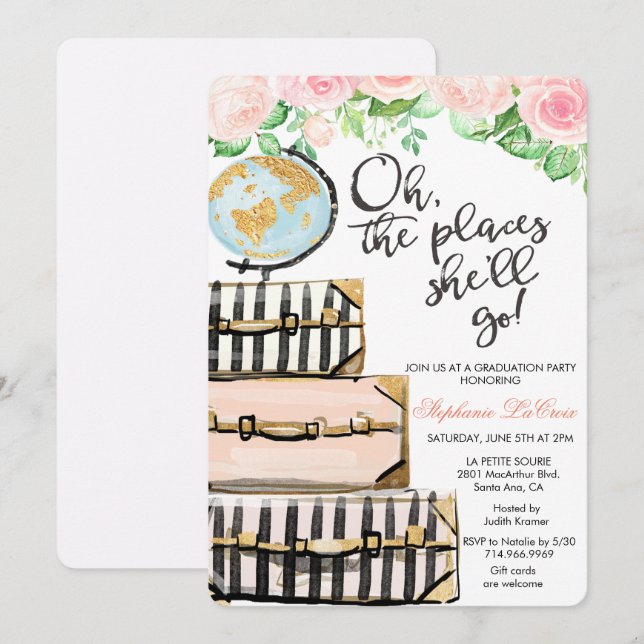 Travel Themed Graduation Party Invitation (Front/Back)