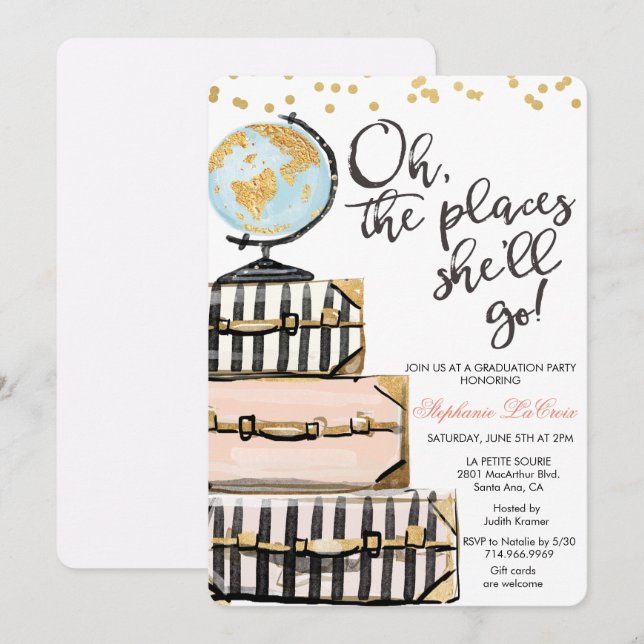 Travel Themed Graduation Party Invitation (Front/Back)