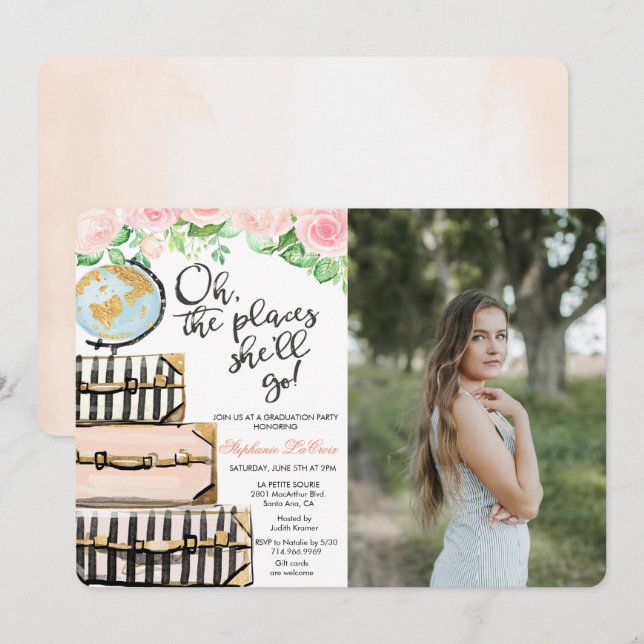 Travel Themed Graduation Party Photo Invitation (Front/Back)