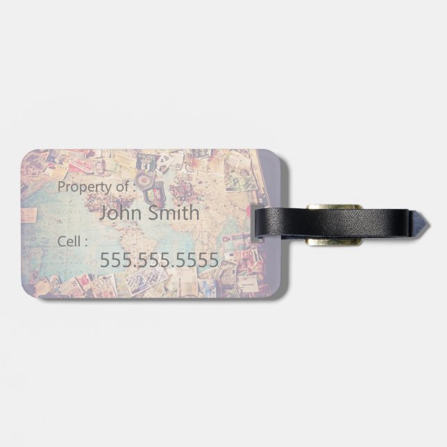 Travel Themed Map Luggage Tag (Back Horizontal)