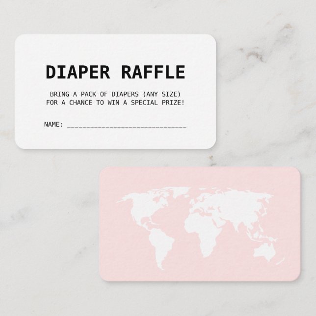 Travel Themed Pink Girl Baby Shower Diaper Raffle Enclosure Card (Front/Back)