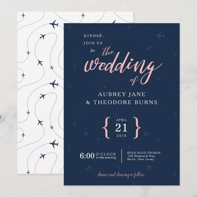 Travel Themed Wanderlust Wedding Invitation (Front/Back)