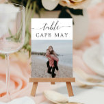 Travel Themed Wedding Photo Table Number Cards<br><div class="desc">Help everyone find their seat with this fun and unique travel themed idea for table numbers! Instead of using traditional numbers, you can display places you have travelled to, then name the table with that destination! This design features an elegant calligraphy script font and editable table name section. Easily add...</div>