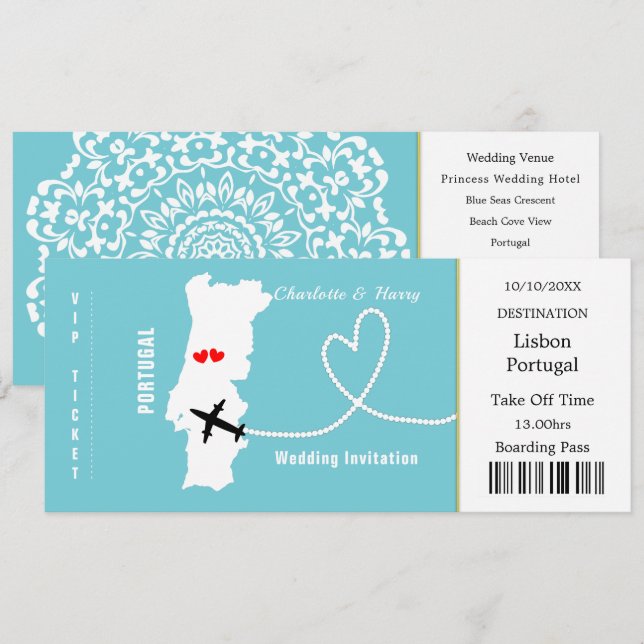 Travel Ticket Boarding Pass Portugal Wedding Invitation (Front/Back)