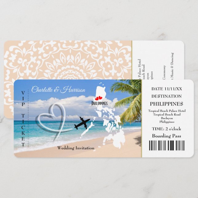 Travel Ticket Destination Wedding  Philippines Invitation (Front/Back)