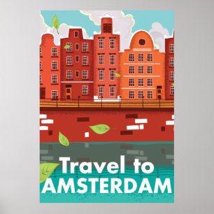 Travel to Amsterdam vintage poster