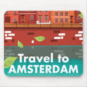 Travel to Amsterdam vintage poster Mouse Mat