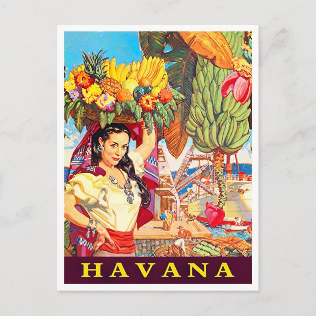 Travel to Cuba vintage travel postcard (Front)