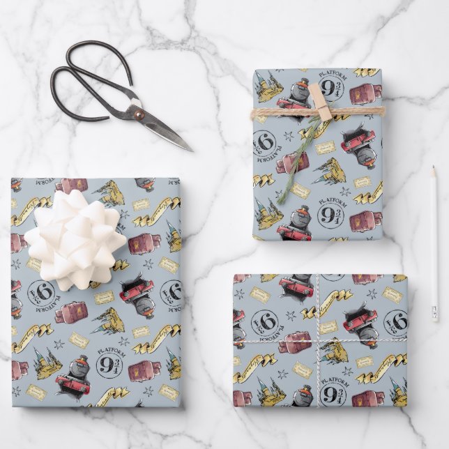 Travel To HOGWARTS™ Pattern Wrapping Paper Sheet (Front)