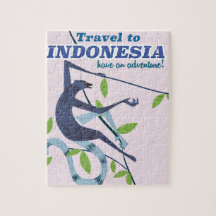 Travel to Indonesia monkey travel print Jigsaw Puzzle