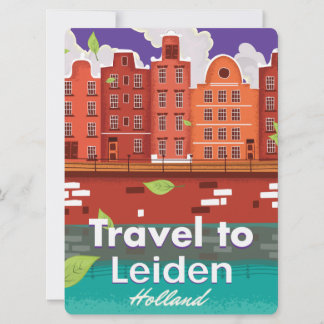 Travel to Leiden Holland cartoon travel poster Invitation