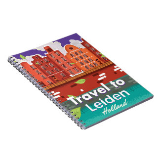 Travel to Leiden Holland cartoon travel poster Notebook