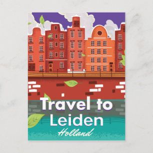 Travel to Leiden Holland cartoon travel poster Postcard