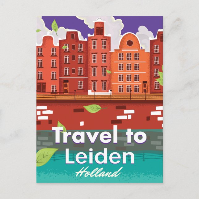 Travel to Leiden Holland cartoon travel poster Postcard (Front)